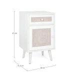 Nočna omarica 1A-1C MONTIEL . Nočna omarica 1A-1C MONTIEL je narejena iz MDF-ja, sprednja stran predala je oblečena v tkanino, noge so iz kovine. Nočna