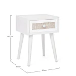 Nočna omarica 1C MONTIEL . Nočna omarica 1C MONTIEL je narejena iz MDF-ja, sprednja stran predala je oblečena v tkanino, noge so iz kovine. S svojo