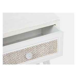 Nočna omarica 1C MONTIEL . Nočna omarica 1C MONTIEL je narejena iz MDF-ja, sprednja stran predala je oblečena v tkanino, noge so iz kovine. S svojo