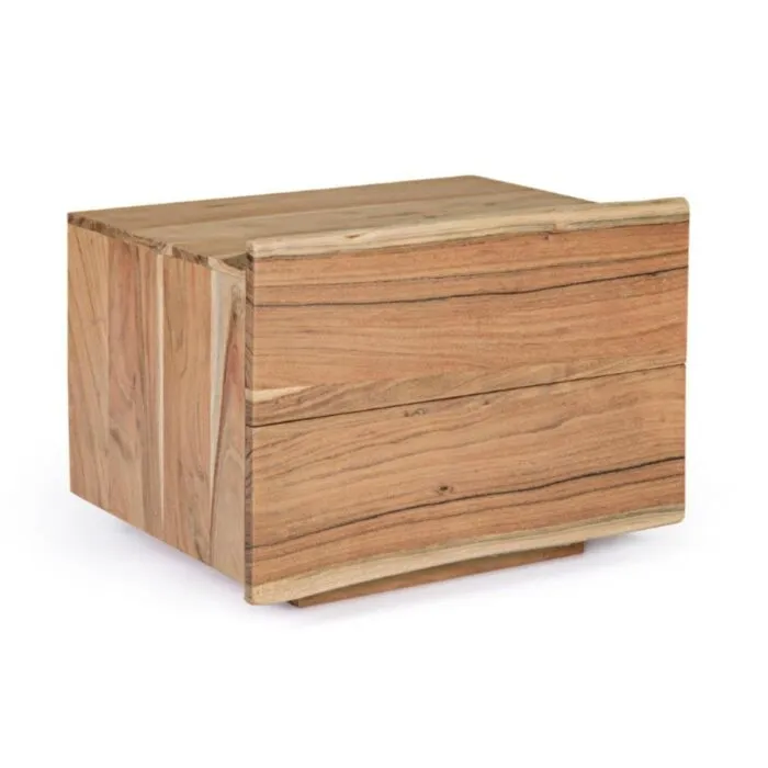 Nočna omarica 2C ARON . Nočna omarica 2C ARON je narejena iz lesa in ima nepravilne robe (učinek živega lesa). Ker se les obdeluje ročno, so oblike in