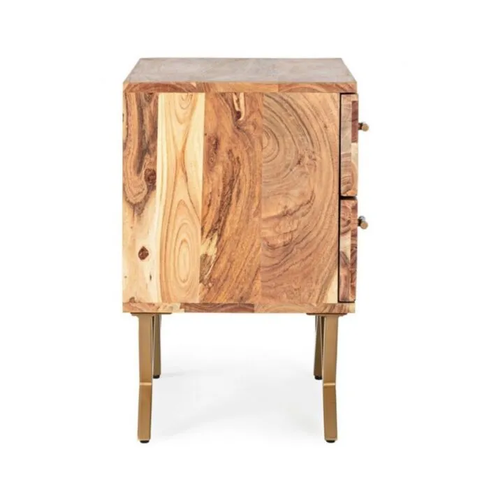 Nočna omarica 2C RAIDA Nočna omarica 2C RAIDA . Nočna omarica 2C RAIDA je narejena iz lesa v kombinaciji z jeklenimi nogami. Dimenzije: širina: 50cm globina: 35cm višina: 55cm