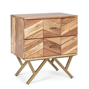 Nočna omarica 2C RAIDA . Nočna omarica 2C RAIDA je narejena iz lesa v kombinaciji z jeklenimi nogami. Dimenzije: širina: 50cm globina: 35cm višina: 55cm