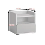 Nočna omarica ALBA . Nočna omarica ALBA, je izdelana iz MDF-ja in opremljena z ABS robovi, združuje funkcionalnost in stil. V elegantni kombinaciji bele in