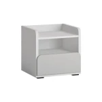 Nočna omarica ALBA . Nočna omarica ALBA, je izdelana iz MDF-ja in opremljena z ABS robovi, združuje funkcionalnost in stil. V elegantni kombinaciji bele in