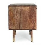 Nočna omarica DHAVAL . Nočna omarica DHAVAL ima okvir iz lesa in MDF-ja. Ima jeklene ročaje. Material: - Les - MDF - Jekleni ročaji Barve: - Les - Mešane