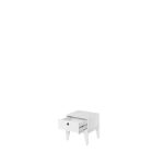 Nočna omarica FAMA . Nočna omarica FAMA je narejena iz trpežne laminirane plošče s ABS robovi. Dobavljiva je v beli barvi s črnimi ročkami. Odlično se