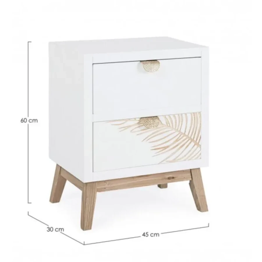 Nočna omarica FOLI . Nočna omarica 2C FOLIUM je narejena iz laminirane plošče, ročaji so jekleni. Dimenzije: širina: 45cm globina: 30cm višina: 60cm