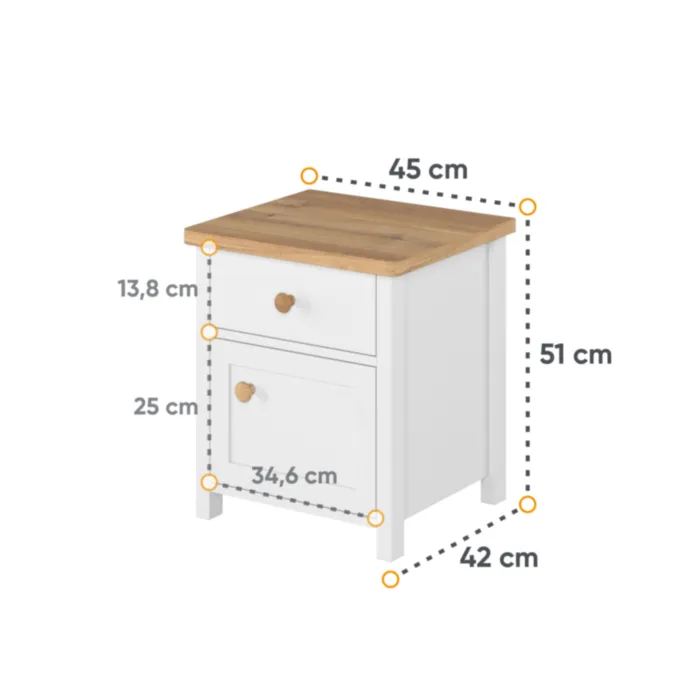 Nočna omarica MOLLY Nočna omarica MOLLY . Nočna omarica MOLLY se poda v vsak prostor s svojo eleganco in prefinjenostjo. Omarica ima prostoren predal ter vrata. Narejena je iz