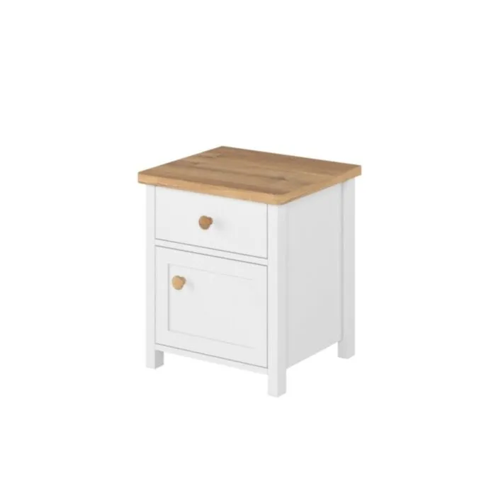 Nočna omarica MOLLY Nočna omarica MOLLY . Nočna omarica MOLLY se poda v vsak prostor s svojo eleganco in prefinjenostjo. Omarica ima prostoren predal ter vrata. Narejena je iz