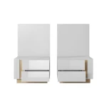 Nočna omarica NANCY . Moderno eleganten dizajn nočne omarice NANCY z LED razsvetljavo. Narejena iz odličnih materialov v bela visoki sijaj/hrast dekorju.