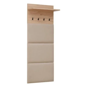 Obešalnik za predsobo BERI . Obešalnik za predsobo BERI je eleganten ter atraktiven. Obešalna stena je oblazinjena v velvet bež blagu. Moderen dizajn v