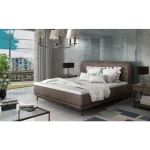 Oblazinjena postelja DUNJA 2 140x200 . Moderna udobna postelja DUNJA 2 vam bo zagotovila miren spanec. Dobavljiva je v več barvah blaga. Ležišče je