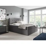 Oblazinjena postelja KING 5 sivo blago . Udobna in kvalitetna postelja KING vam bo zagotovila miren spanec. Postelja ima dva dvižna ločena predala za