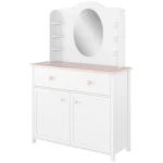 Ogledalo LINA . Ogledalo LINA je podaljšek toaletne mize primeren za kombinirati s komodo LINA ter pisalno mizo LINA. Opremljeno je z velikim, ovalnim