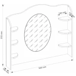 Ogledalo LINA . Ogledalo LINA je podaljšek toaletne mize primeren za kombinirati s komodo LINA ter pisalno mizo LINA. Opremljeno je z velikim, ovalnim
