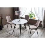 Okrogla jedilna miza IDEA . Okrogla jedilna miza IDEA je modernega in elegantnega dizajna, katera bo prinesla svežino v vaš prostor. Mizna plošča je