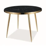 Okrogla jedilna miza KELVIN . Okrogla jedilna miza KELVIN je elegantna in minimalistična. Miza navdušuje z učinkom črnega marmorja na mizni plošči. Mizna