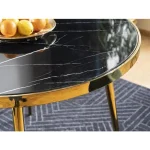 Okrogla jedilna miza KELVIN . Okrogla jedilna miza KELVIN je elegantna in minimalistična. Miza navdušuje z učinkom črnega marmorja na mizni plošči. Mizna