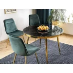 Okrogla jedilna miza KELVIN . Okrogla jedilna miza KELVIN je elegantna in minimalistična. Miza navdušuje z učinkom črnega marmorja na mizni plošči. Mizna