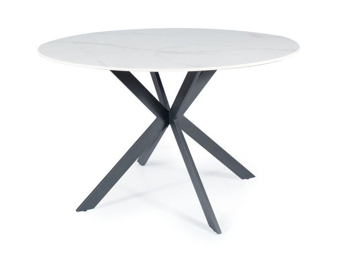 Okrogla jedilna miza LIRKA je modernega dizajna. Posebna je zaradi mizne plošče, ki daja učinek marmorja. Mizna plošča pa je izdelana iz keramike. Miza je