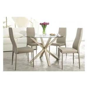 Okrogla jedilna miza MAY natur 114 . Okrogla jedilna miza MAY natur 114 je stabilna in kvalitetna, saj ima noge izdelane iz kovine v videzu lesa. Mizna