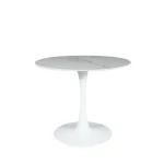 Okrogla jedilna miza RAKO . Okrogla jedilna miza RAKO je izdelana iz kvalitetnih materialov. Njen eleganti dizajn ter moderni videz se bo podal v vsak prostor.