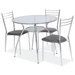 Okrogla jedilna miza ZIVA . Okrogla jedilna miza ZIVA je modernega dizajna. Mizna plošča je izdelana iz kaljenega stekla. Podnožje mize je izdelano iz