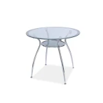 Okrogla jedilna miza ZIVA . Okrogla jedilna miza ZIVA je modernega dizajna. Mizna plošča je izdelana iz kaljenega stekla. Podnožje mize je izdelano iz