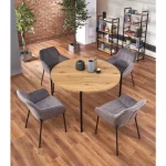 Okrogla miza MEGAN je kvalitetna okrogla miza iz kovine in lesa. Dimenzije: - Fi120 x V: 76 cm Material: - MDF / laminirana plošča / barvana kovina