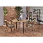 Okrogla miza MEGAN je kvalitetna okrogla miza iz kovine in lesa. Dimenzije: - Fi120 x V: 76 cm Material: - MDF / laminirana plošča / barvana kovina