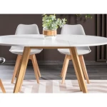 Okrogla raztegljiva jedilna miza ADEL . Okrogla raztegljiva jedilna miza ADEL je narejena iz kvalitetne laminirane plošče z učinkom lesa. Ogrodje je iz