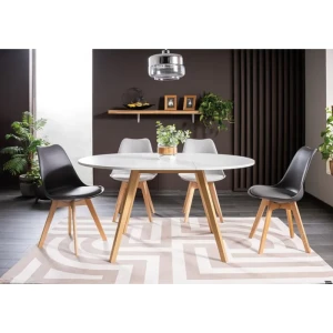 Okrogla raztegljiva jedilna miza ADEL . Okrogla raztegljiva jedilna miza ADEL je narejena iz kvalitetne laminirane plošče z učinkom lesa. Ogrodje je iz