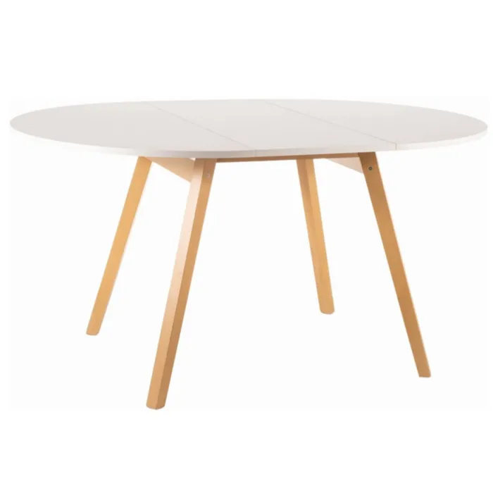 Okrogla raztegljiva jedilna miza ADEL Okrogla raztegljiva jedilna miza ADEL . Okrogla raztegljiva jedilna miza ADEL je narejena iz kvalitetne laminirane plošče z učinkom lesa. Ogrodje je iz
