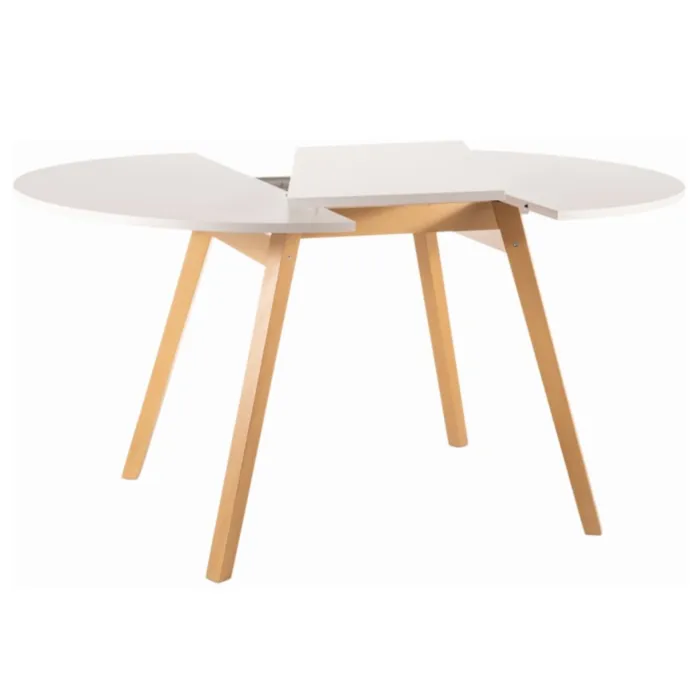 Okrogla raztegljiva jedilna miza ADEL Okrogla raztegljiva jedilna miza ADEL . Okrogla raztegljiva jedilna miza ADEL je narejena iz kvalitetne laminirane plošče z učinkom lesa. Ogrodje je iz