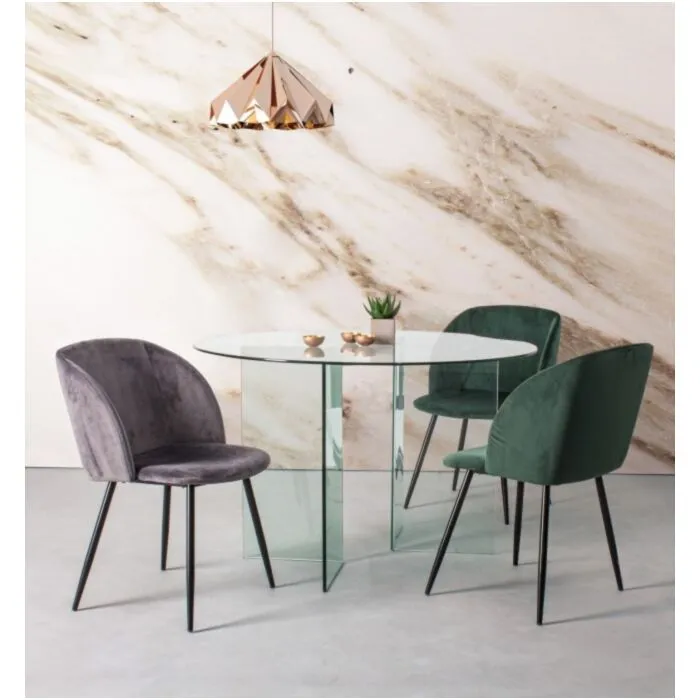 Okrogla steklena miza IRIDE 130 Okrogla steklena miza IRIDE 130 . Okrogla steklena miza IRIDE 130 je sestavljena iz 10 mm debelih steklenih nog in mizne plošče iz kaljenega stekla debeline