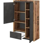 Omara FERGO . Omara FERDO je primerna za vsak prostor. Lahko se jo uporablja kot omaro v dnevni sobi ali pa kot garderobno omaro. Ima en predal, 5 polic ter