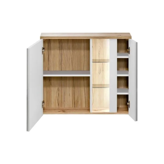 Omarica z ogledalom BAM 120G bela Omarica z ogledalom BAM 120G bela . Kopalniški blok BAM je možno naročiti v kompletu (kopalniški bloki BAM mint in BAM bela) ali pa po posameznih elementih