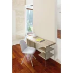 Pisalna miza BILBAO je dobavljiva v barvi lesa. Hrbet in desna stranica sta iz kaljenega stekla, debeline 10mm. Vrh, police in leva stran pa so iz MDF