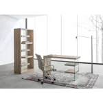 Pisalna miza BILBAO je dobavljiva v barvi lesa. Hrbet in desna stranica sta iz kaljenega stekla, debeline 10mm. Vrh, police in leva stran pa so iz MDF