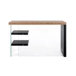 Pisalna miza LINE WOOD črna je dobavljiva v črno-rjavi barvi. Hrbet in desna stranica sta iz kaljenega stekla, debeline 10mm. Vrh, police in leva stran pa so