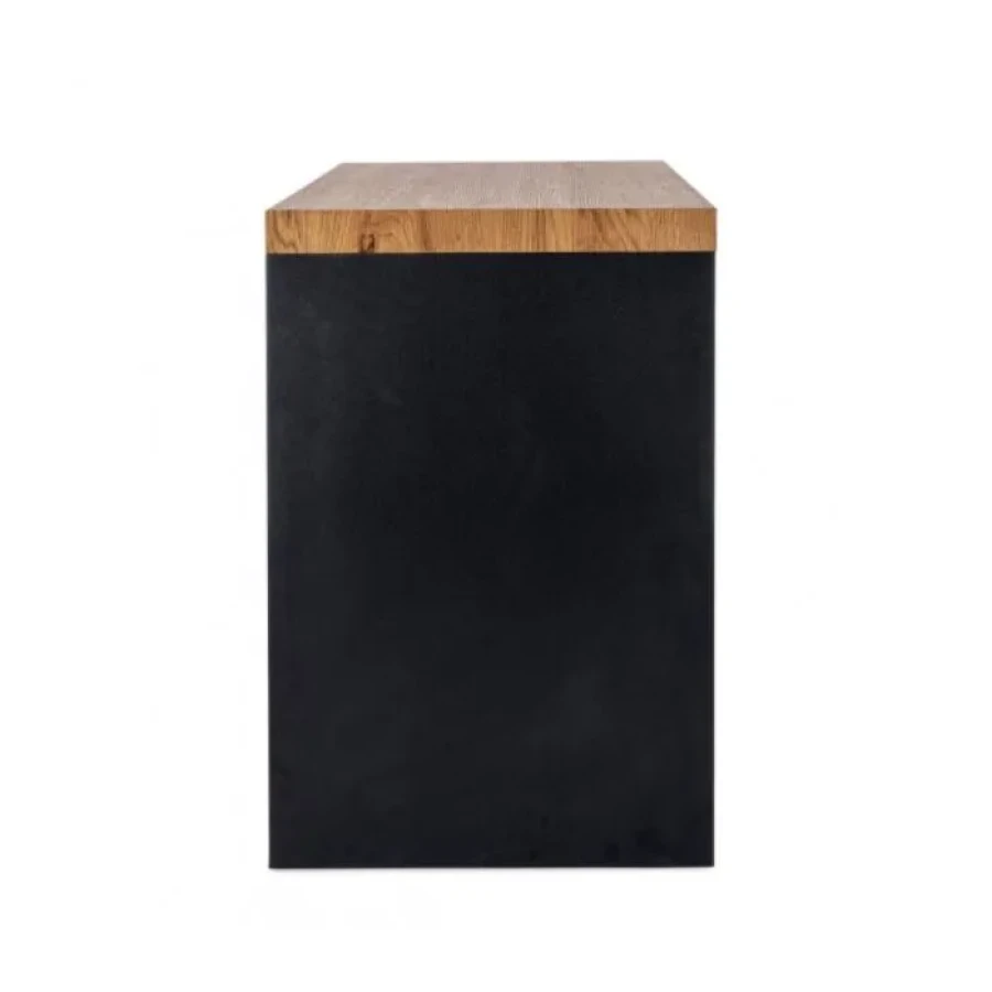 Pisalna miza LINE WOOD črna 120X50 . Pisalna miza LINE WOOD črna je dobavljiva v črno-rjavi barvi. Hrbet in desna stranica sta iz kaljenega stekla, debeline