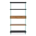 Poličnik LINE WOOD je dobavljiv v črno-rjavi barvi. Sestavljen je iz kaljenega stekla debeline 12mm. Police so iz MDF plošče- videz lesa. Dimenzije: