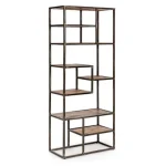 Poličnik ELMER . Poličnik ELMER ima kovinsko konstrukcijo z prašnim premazom, ter police iz lesa. Material: - Kovina - Les Barva: - Črna - Akacijev les