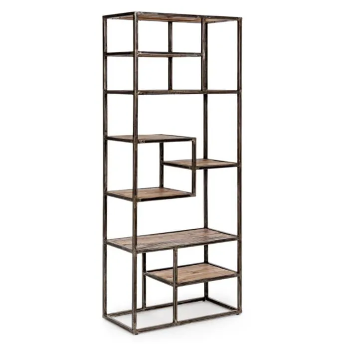 Poličnik ELMER . Poličnik ELMER ima kovinsko konstrukcijo z prašnim premazom, ter police iz lesa. Material: - Kovina - Les Barva: - Črna - Akacijev les