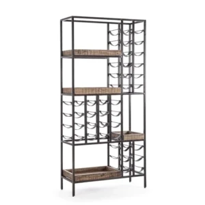 Poličnik za steklenice ELMER . Poličnik za steklenice ELMER je narejena v kombinaciji barvanega jekla ter lesa. Ker je les obdelan ročno, so oblike in