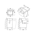 Pomivalno korito B130 . Inox pomivalno korito B130 je vgradno. Minimalna širina omarice je 45 cm. Velikost posode je 34 x 40 x 16. Dimenzija: - D: 46,5 cm x
