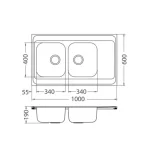 Pomivalno korito CP80 nasadno . Inox pomivalno korito CP 80 je nasadno. Korito ima dve posode. Postavitev korita je univerzalna (levo ali desno). . Minimalna