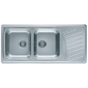 Pomivalno korito E70 . Inox pomivalno korito E70 je vgradno. Korito ima dve posode in odlagalno površino. Postavitev korita je univerzalna (levo ali desno).