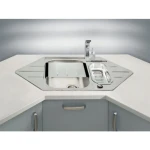 Pomivalno korito LN40 . Inox pomivalno korito LN 40 je vgradno. Korito je kotno in ima dve posodi. Minimalna širina omarice je 60 cm. Korito vsebuje sifon.