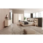 Postelja DAŠA . Elegantna in moderna spalnica DAŠA je narejena iz odličnih materialov v barvi beige. V ceno je vključen dvižni pod in dve elegantni nočni